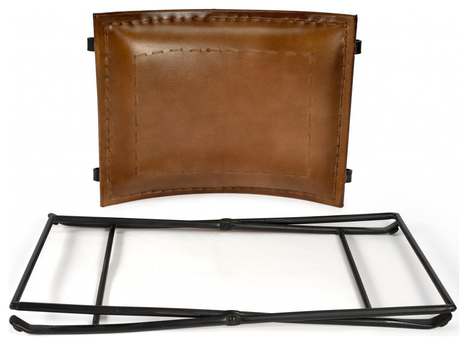Foldable Brown Leather Stool
