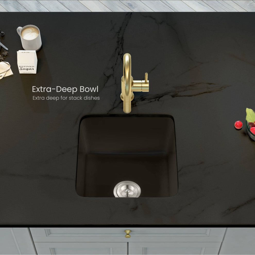 Pure 18" Fireclay Kitchen Undermount Single Bowl Sink, Matte Black