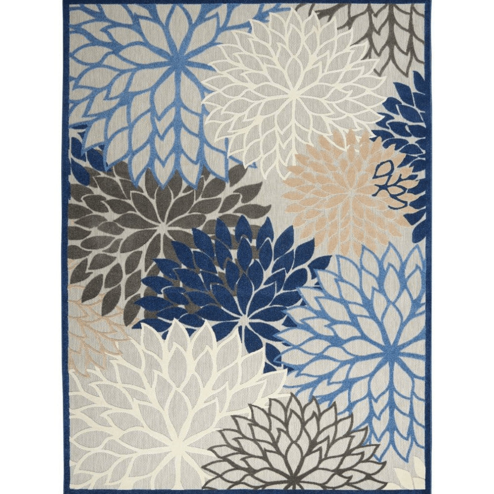 9' X 12' Blue Floral Non Skid Indoor Outdoor Area Rug