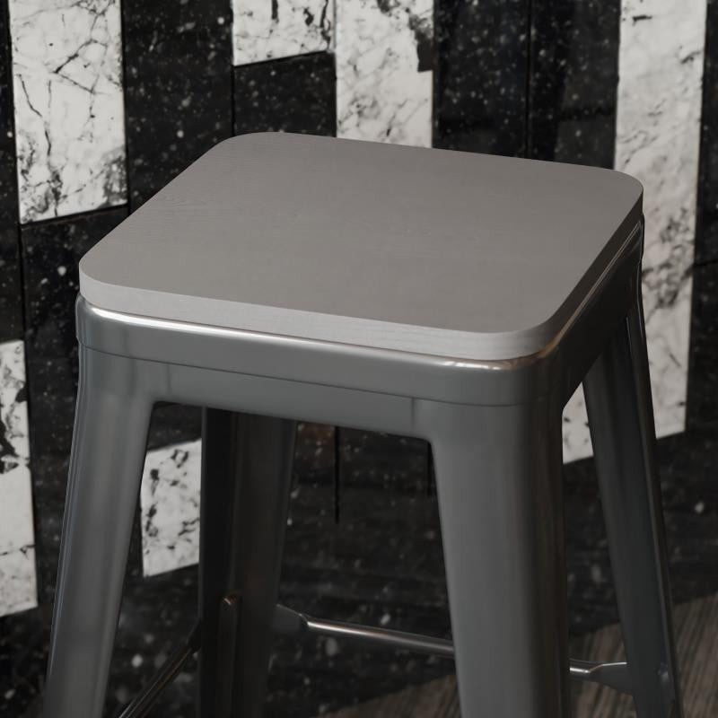 Perry Set of 4 Poly Resin Wood Seat with Rounded Edges Metal Chairs & Stools, Gr