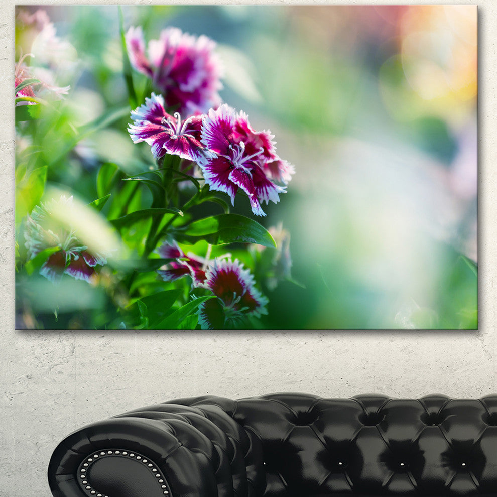 Pink Flowers on Green Background, Floral Canvas Art Print, 40"x30"