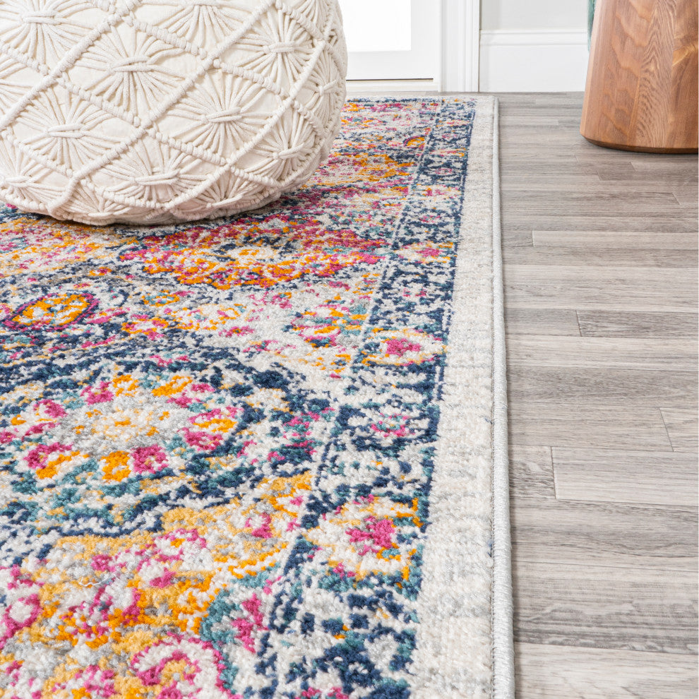 Modern Persian Boho Vintage Trellis Ivory/Navy/Multi 2'x8' Runner Rug