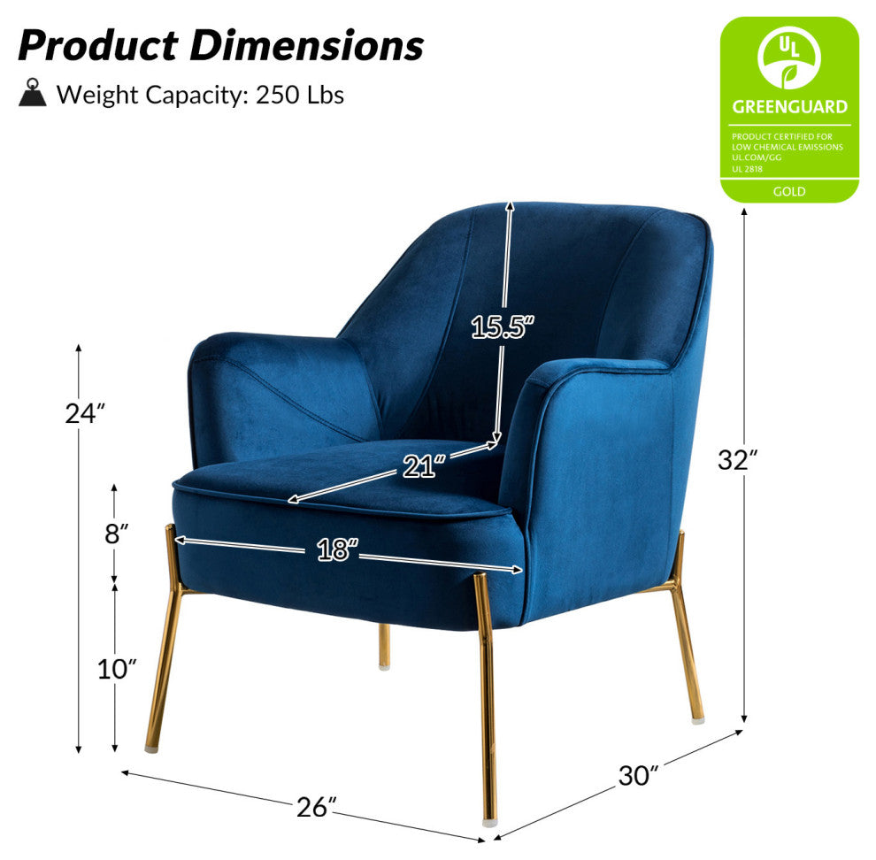 Nora Upholstered Velvet Accent Chair With Golden Base Set of 2, Navy