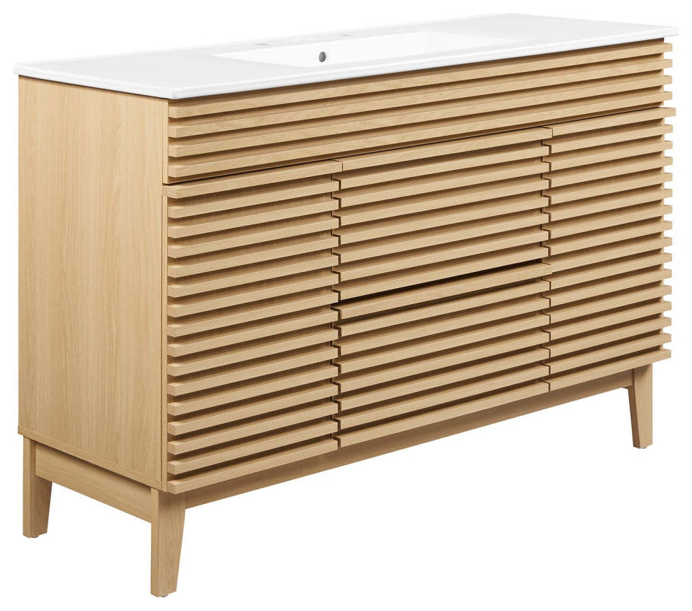 Render 48" Single Sink Bathroom Vanity, Oak White