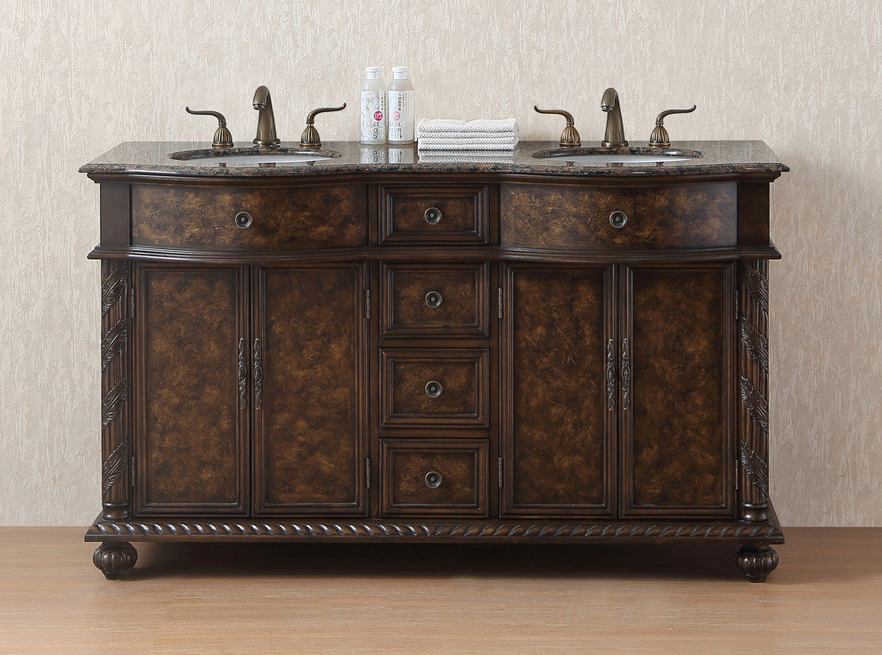 60" Amelia Double Sink Vanity, Baltic Brown Granite Top