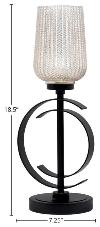 1-Light Table Lamp, Matte Black Finish, 5" Silver Textured Glass
