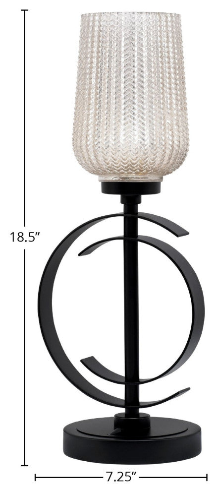 1-Light Table Lamp, Matte Black Finish, 5" Silver Textured Glass