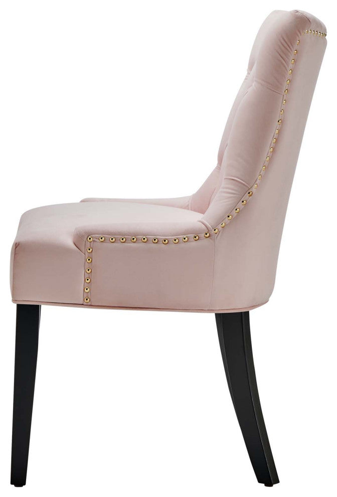 Tufted Side Dining Chair, Set of 2, Velvet, Wood, Pink, Cafe Bistro Restaurant