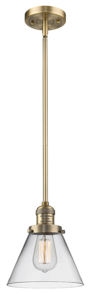 Large Cone LED Pendant, Brushed Brass, Glass: Clear