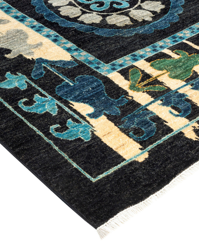 Suzani, One-of-a-Kind Hand-Knotted Area Rug  - Black, 12' 2" x 17' 7"