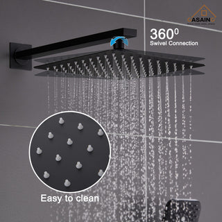 9inch Shower System Brushed Nickel Dual Head Waterfall Shower Bar System, Matte Black