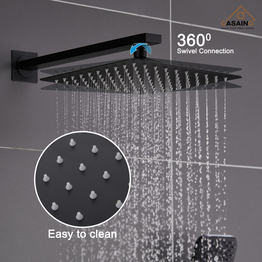 9inch Shower System Brushed Nickel Dual Head Waterfall Shower Bar System, Matte Black