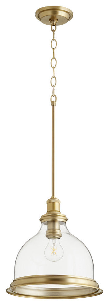 Quorum 6193-12-80 One Light Pendant, Aged Brass With Clear Finish