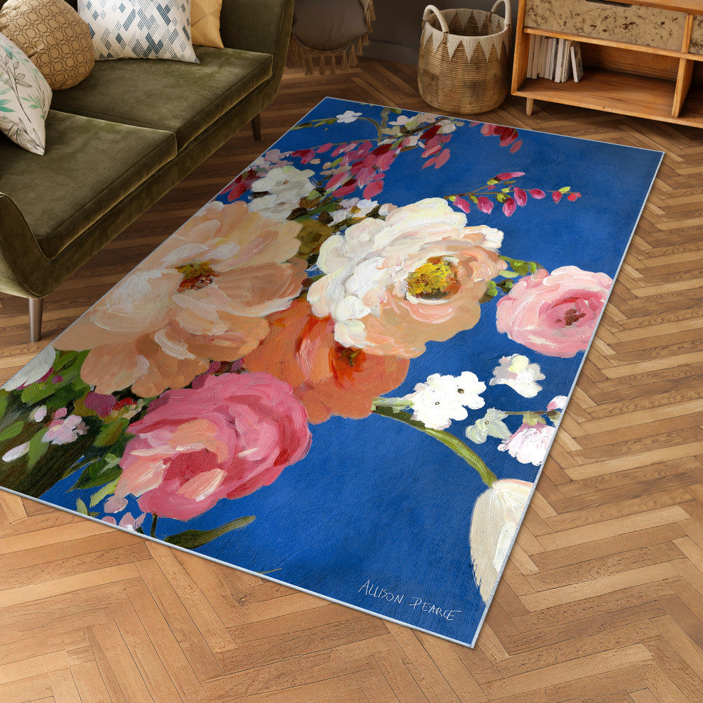 Midnight Flowers I Hand Washable power-loomed Art Area Rug, 5'x7.5'