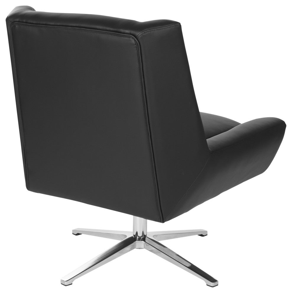 Faux Leather Guest Chair, White Faux Leather and Aluminum Base, Black