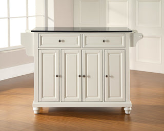 Cambridge Solid Black Granite Top Kitchen Island, White Finish