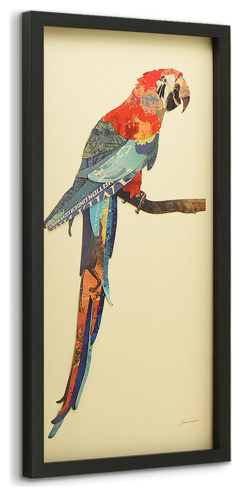Tropical Parrot Dimensional Collage Wall Art Under Glass