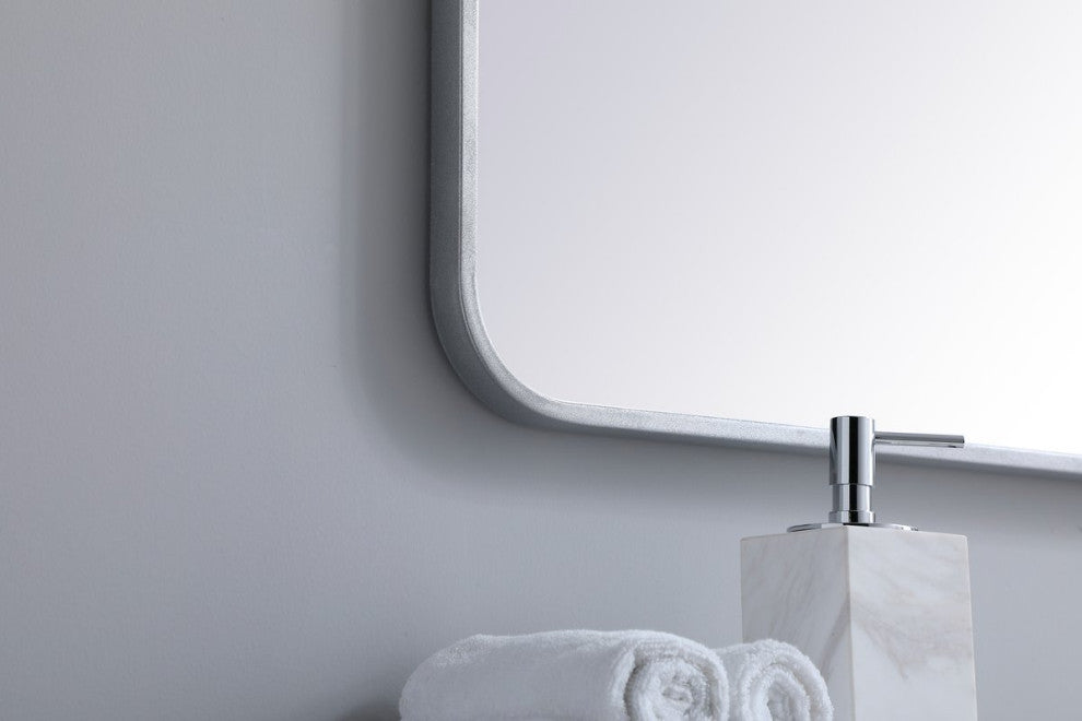 Ellis Soft Corner Metal Rectangular Mirror, Silver, 24"x36"
