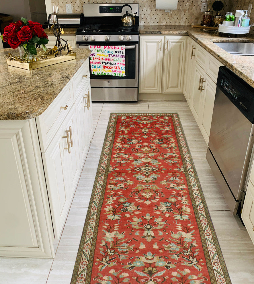 Fine Vintage Distressed Northcli Red/Ivory Runner, 3'3x11'4