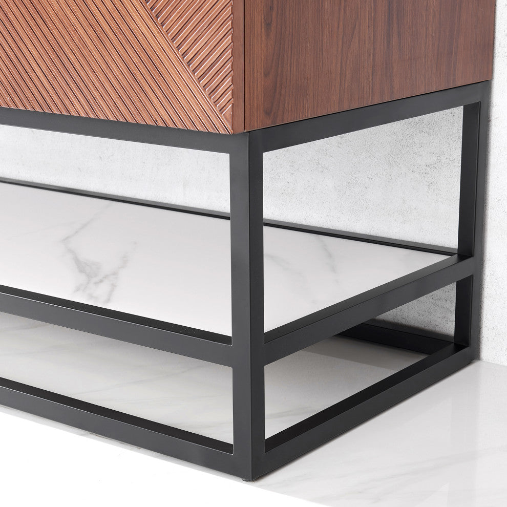 Mahon Bath Vanity, Stone Top, Matte Black Base, 36", Single Vanity, No Mirror