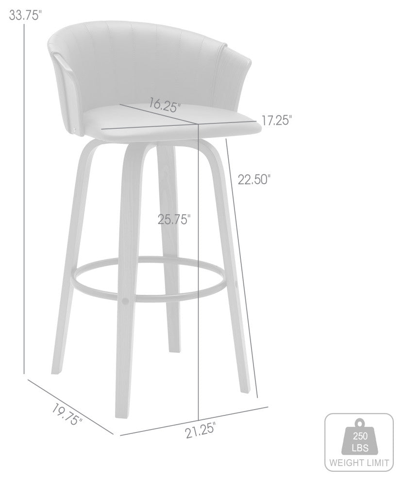 Diana Swivel Walnut Wood Counter Stool, Gray Faux Leather, 26"
