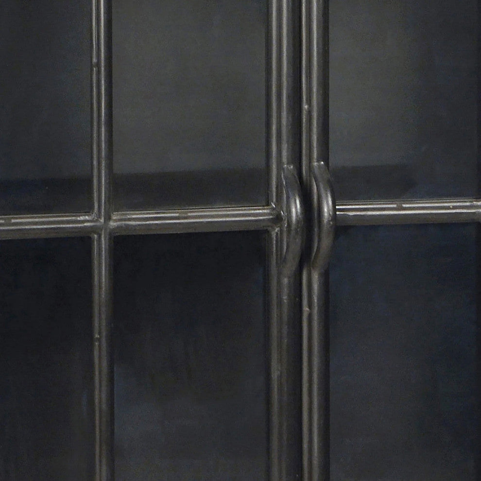 Black Iron and Glass Bar Cabinet