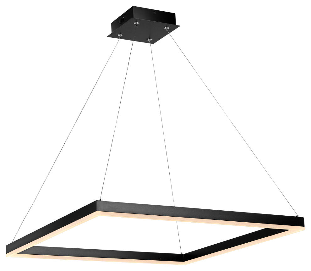 Nero Square Modern Metal LED Pendant Light, Black, Width: 23.63