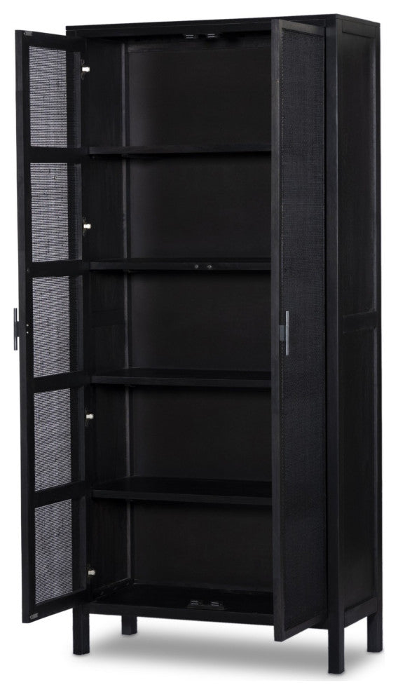 Caprice Tall Cabinet Black Natural Cane, Black Wash Mango, Gunmetal