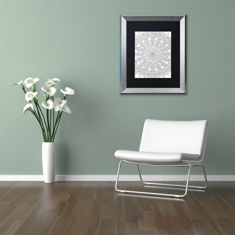 Hello Angel ''Mandala '' Art, Silver Frame, Black Mat, 20x16