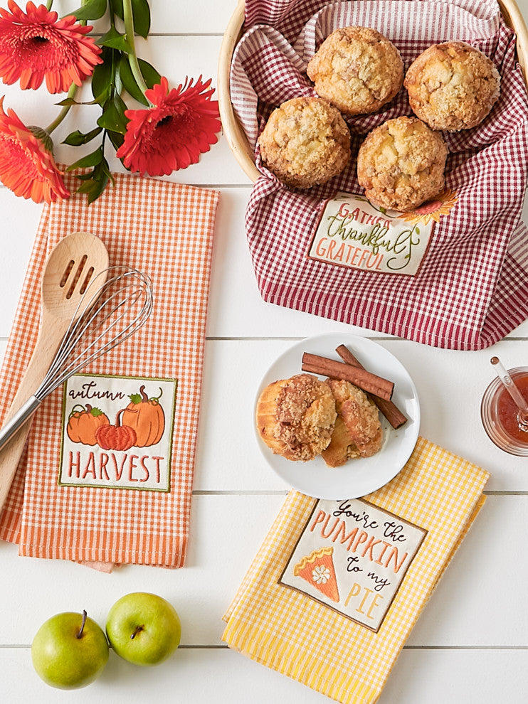 Assorted Autumn Gingham Embellished Dishtowel (Set of 3)