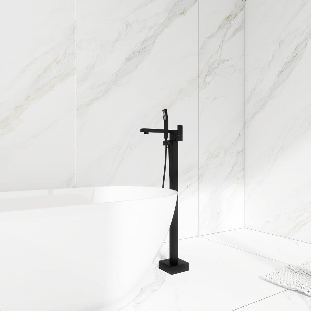 Freestanding Tub Shower Claw Foot Faucet With Handheld Spout, Matte Black