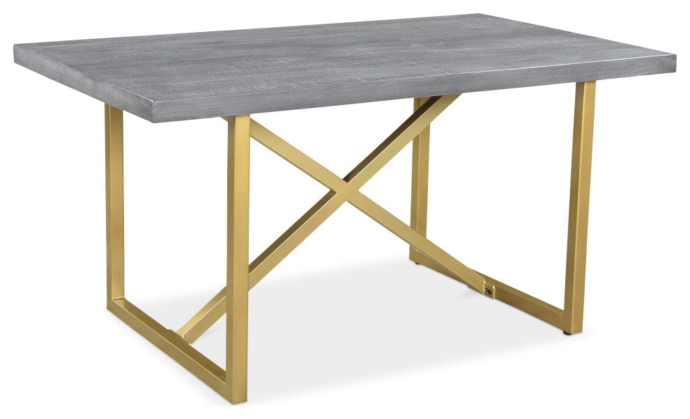 Raven Grey Mango Wood Dining Table With Gold Iron 71"