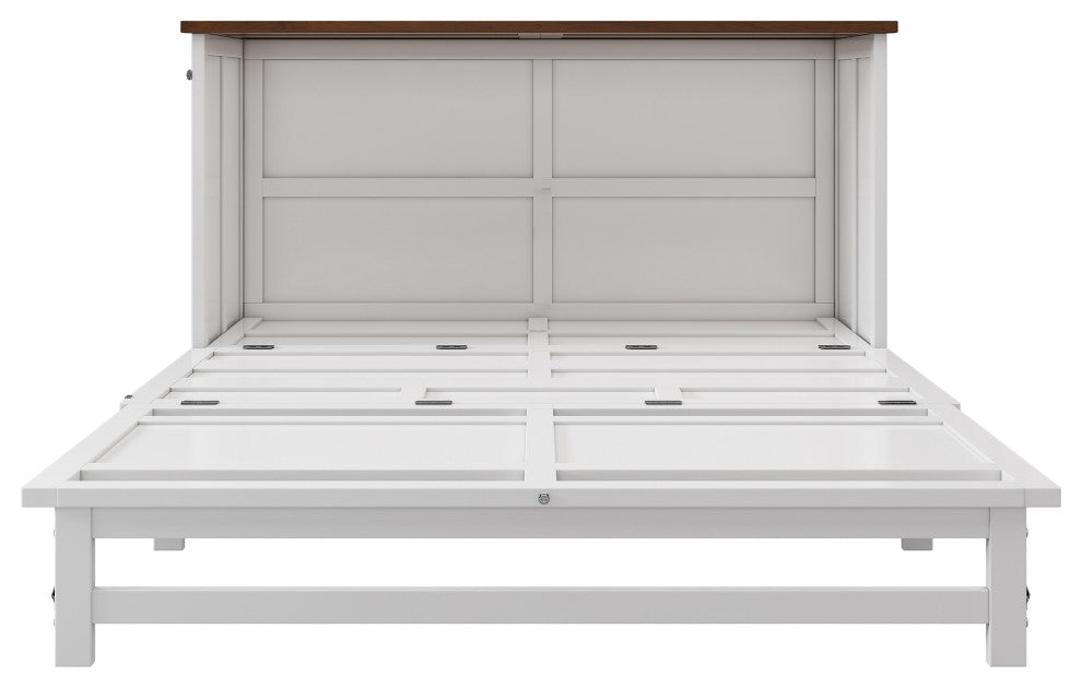 Full/Queen Solid Pine Frame Murphy Bed, Charging Station, Full