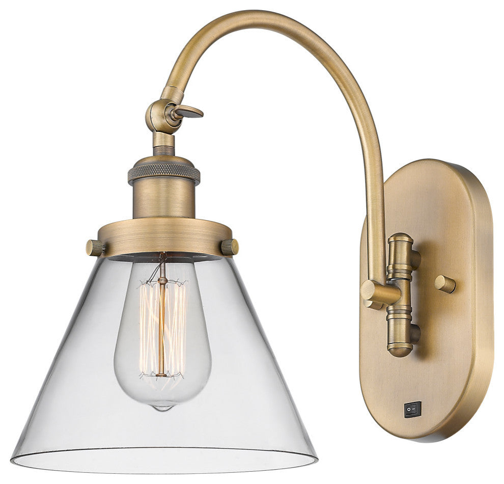 Cone Sconce, Brushed Brass, Clear, Clear