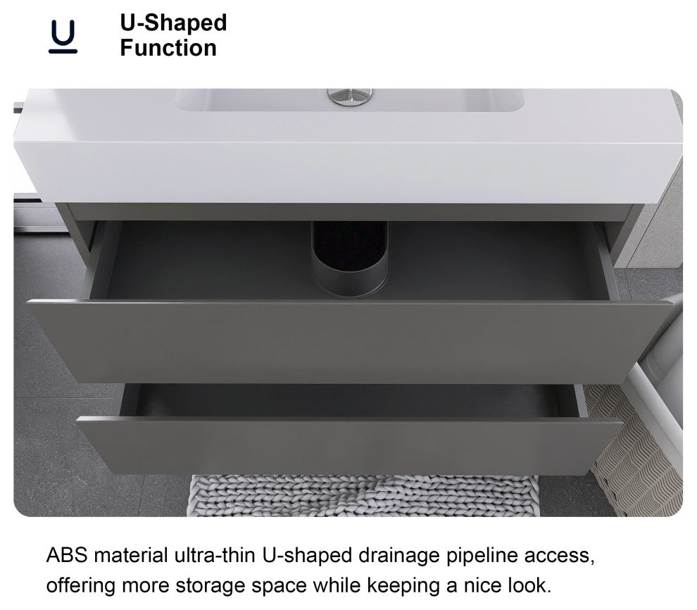 Wood Wall-Mounted Bathroom Vanity Set with Integrated Resin Sink, Grey, 36"