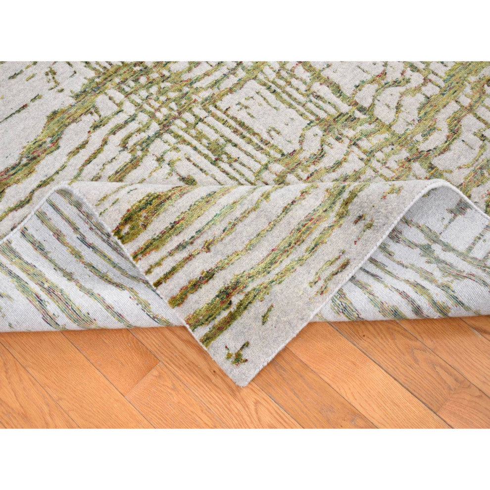 Gray Jacquard Hand Loomed Modern Design Wool and Silk Hand Loomed Rug 9'2"x11'8"