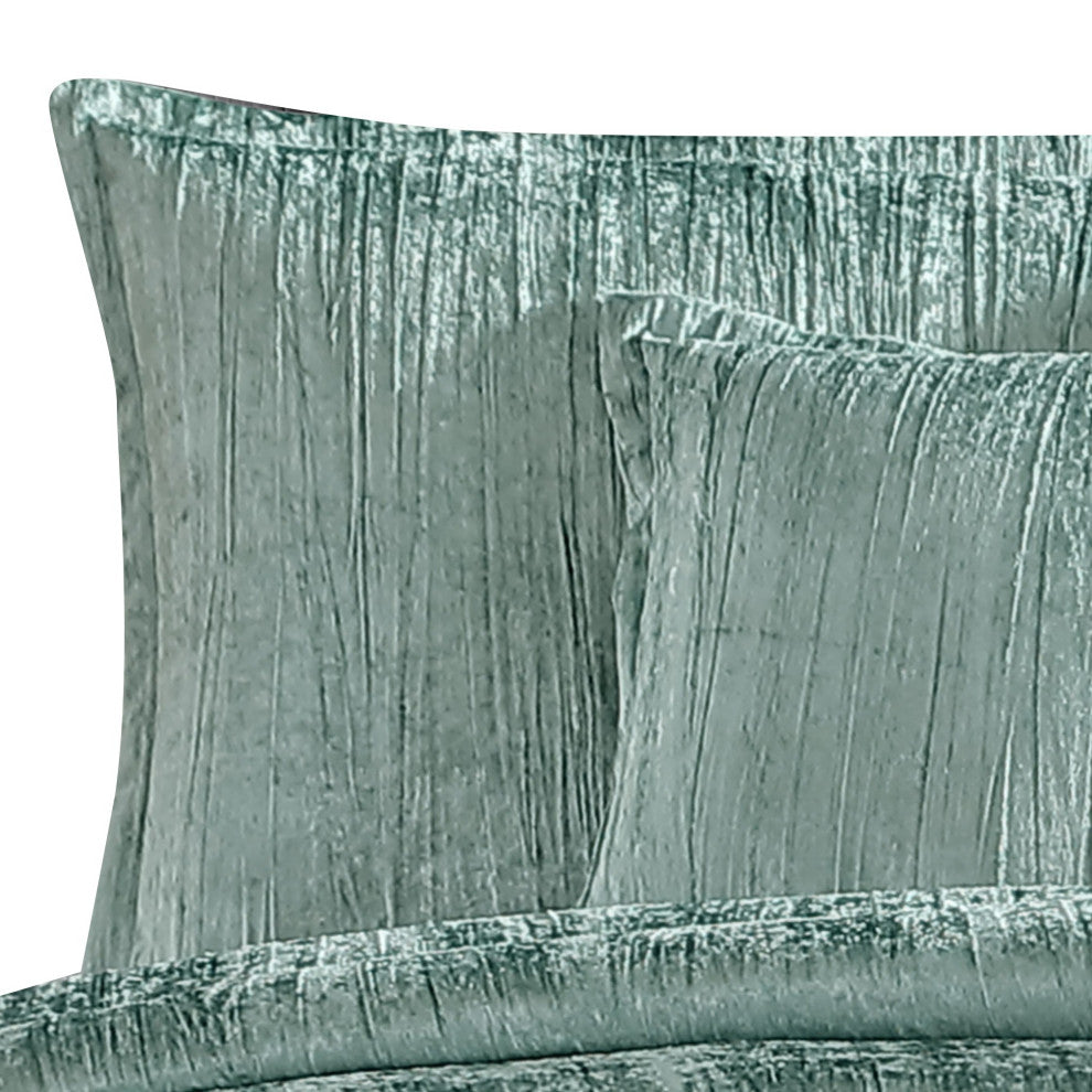 Benzara BM283894 7 Piece King Comforter Set, Polyester Velvet Texture, Green