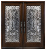 Front Exterior Entry Door, Wood Double Door 60" x 80" Prehung, Left Hand In-swing, Dark Mahogany Stain, Glass M577E30X30X80