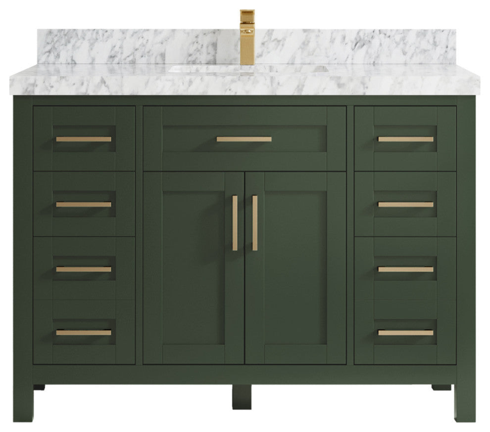 Cambridge 48 Single Sink Bath Vanity in Pewter Green 2" Carrara Marble