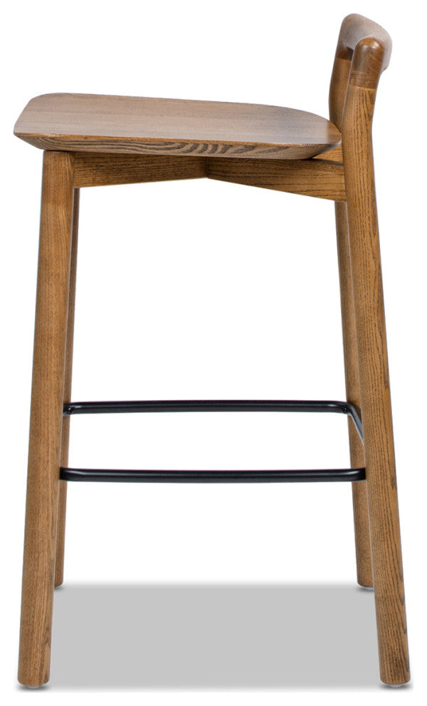Sven 26.5" Low Back Solid Ash Wood Counter Stool, Dark Brown Walnut
