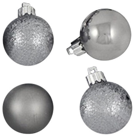 24-Piece Light Gunmetal Gray 4-Finish Christmas Ball Ornaments Set