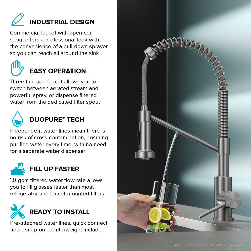 Bolden Commercial Style 2-Function Pull-Down 1-Handle 1-Hole Kitchen Faucet, Spot Free Stainless Steel/ Matte Black (Filter Kitchen Faucet)