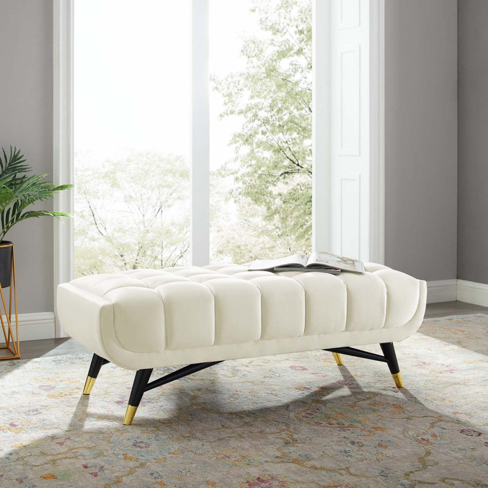 Accent Chair Bench, Velvet, Ivory White, Modern, Living Lounge Hotel Hospitality