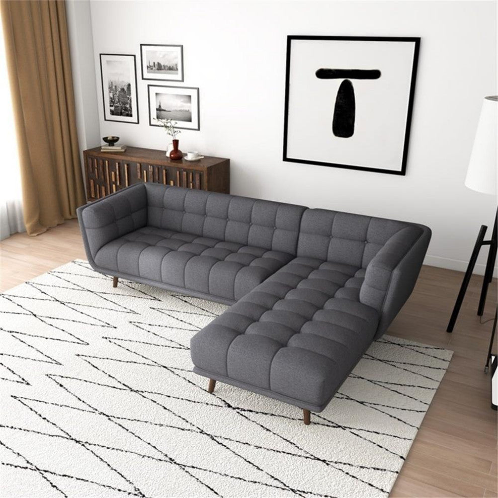 Allen Mid Century Modern Living Room Corner Fabric Linen Sectional Sof