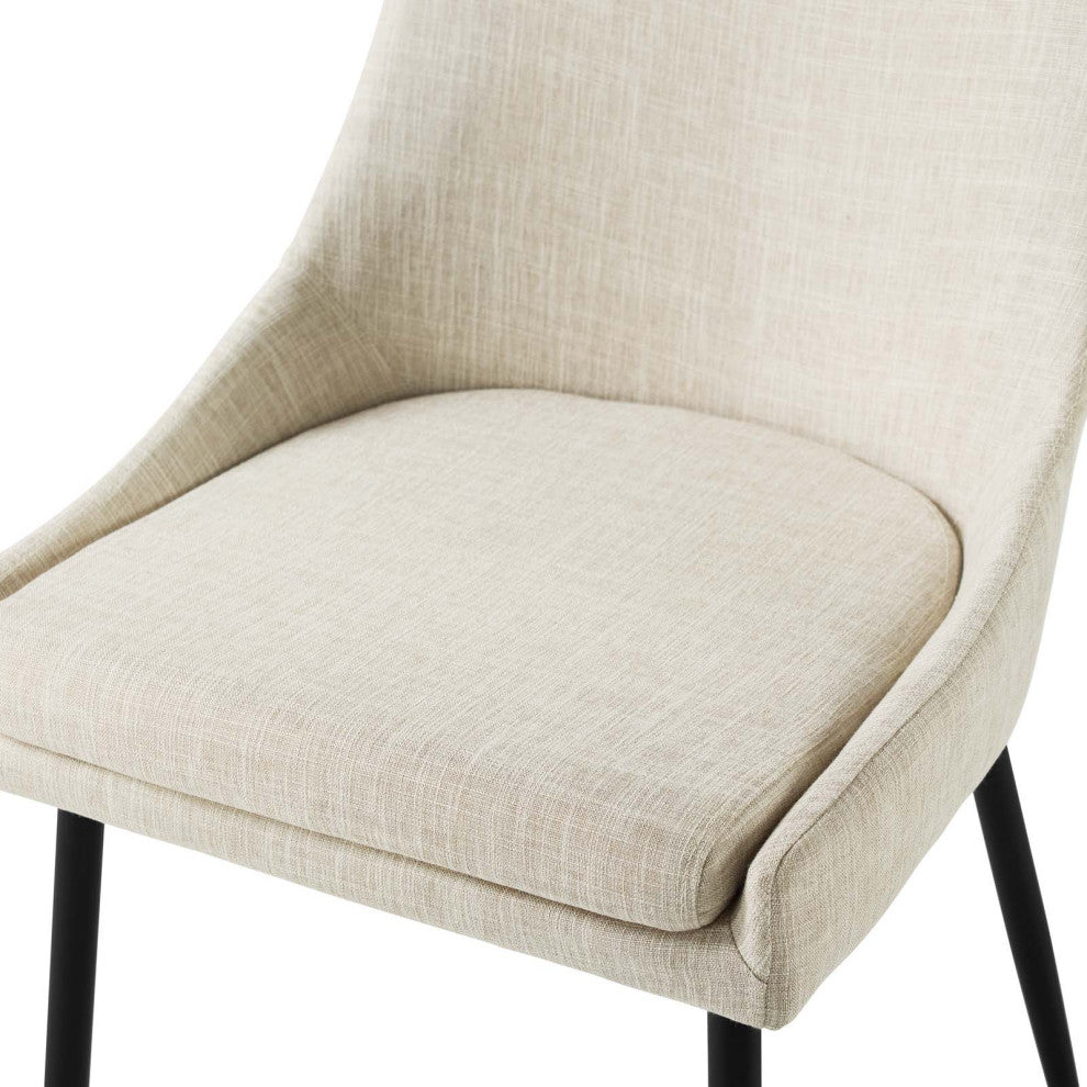 Side Dining Chair, Set of 2, Fabric, Metal, Black Beige, Cafe Bistro Restaurant