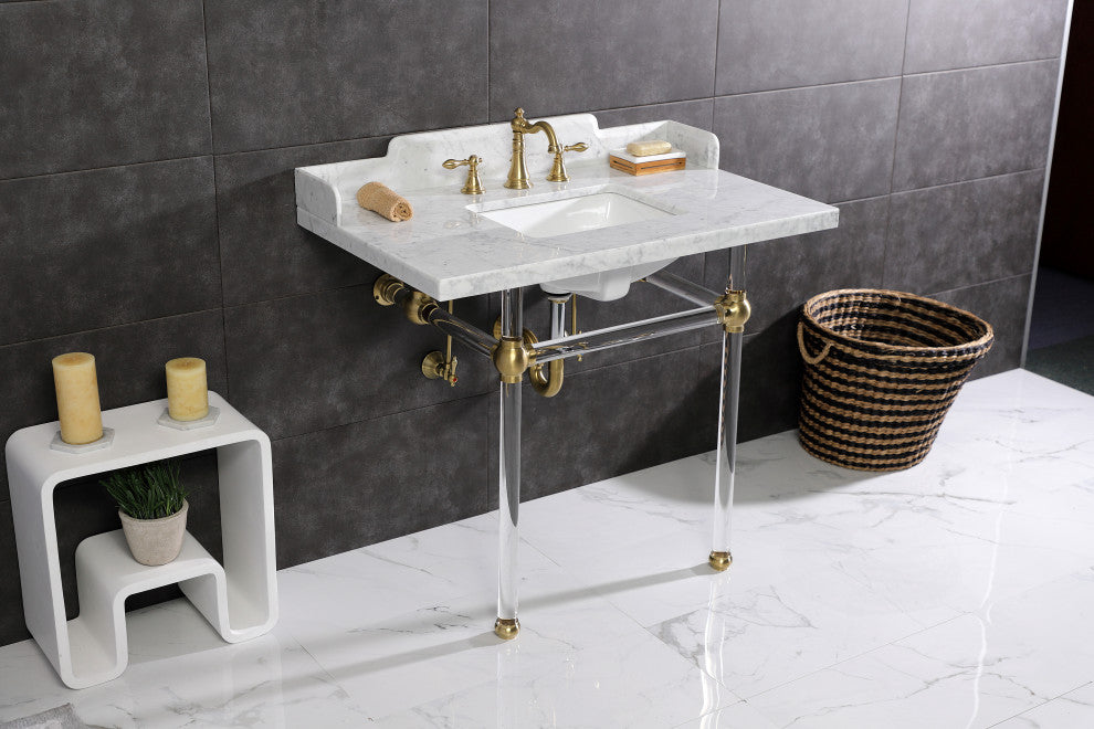 Kingston Brass LMS3630MASQ7 36" Carrara Marble Console Sink, Acrylic Legs