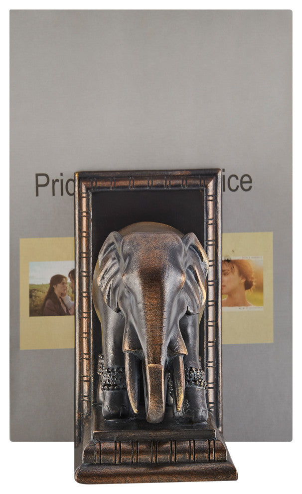 Danya B. Ornate Elephants Polyresin Bronze Patina Finish Bookend Set of 2