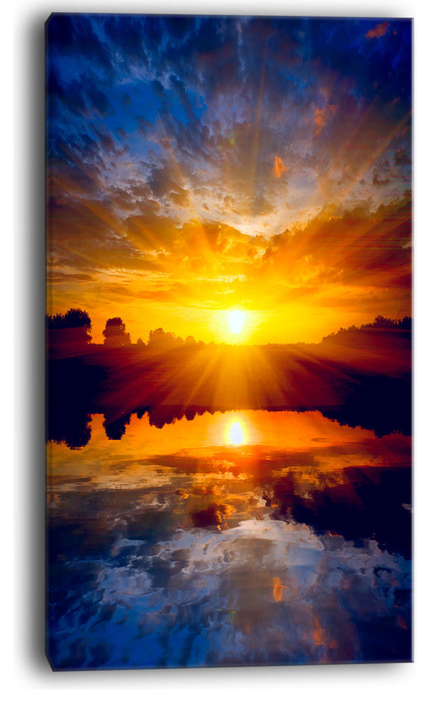 "Bright Yellow Sunset Over Lake" Canvas Print20"x40"