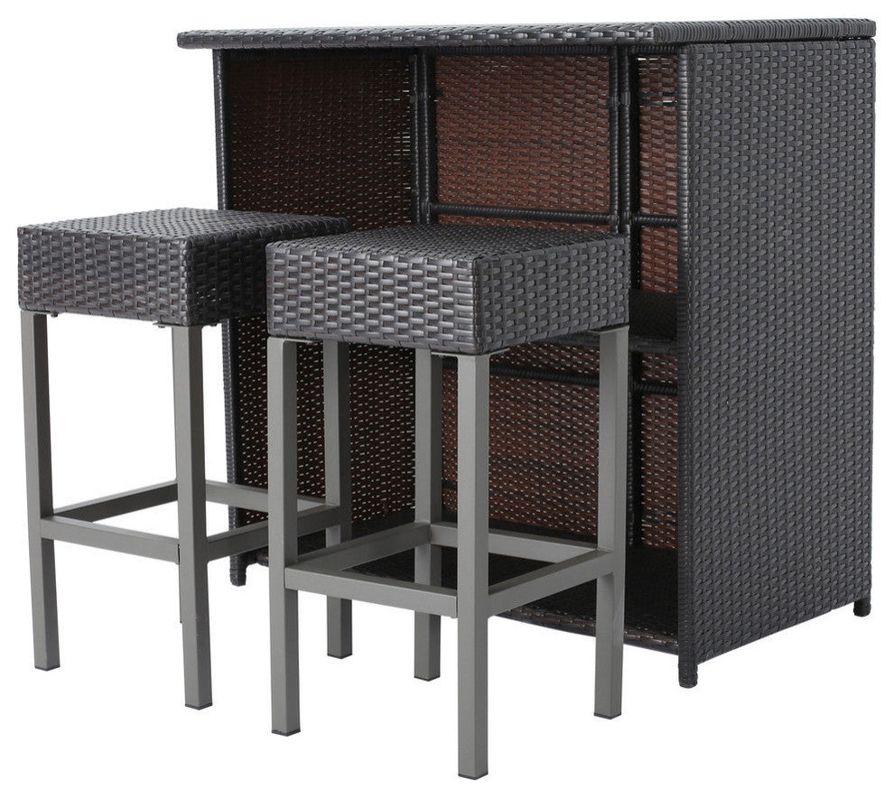 GDF Studio Oneida Outdoor Multibrown Wicker Bar Island Set