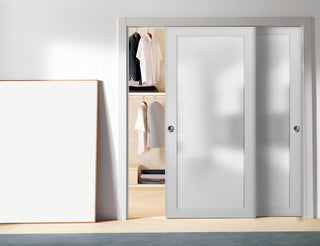 Planum 2102 Interior Closet Bypass Doors 64x80 White Silk Tracks Pulls Hardware